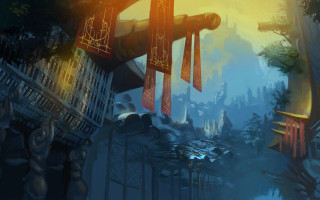 City clocktower fantasy matteart league - a clock tower in the background free wallpaper for desktop