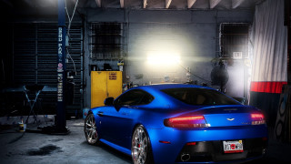 Blue sports car garage man 2 - side and a man free wallpaper