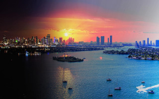 City skyline boat sunset matte - sunset time free wallpaper