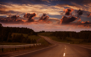 Sunset road clouds trees horizon - cloud and trees free wallpaper