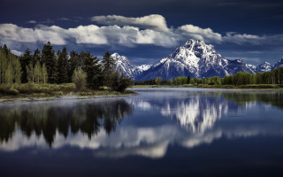 Mountain reflection lake trees clouds 2 - white cloud free wallpaper for desktop