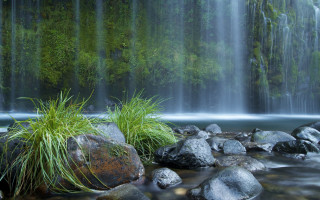 Waterfall rocks grass nature forest - the water near free wallpaper for desktop