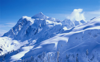 Snowy mountain clouds blue sky 5 - bob thompson free wallpaper