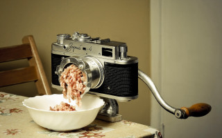 Camera bowl food surrealist sculture - lomography free wallpaper