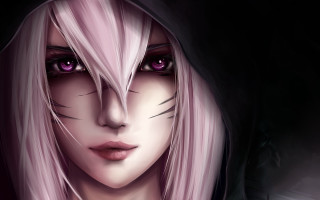 Woman pinkhair purpleeyes whitecat hood - charlie bowater free wallpaper