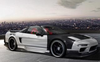 White sports car cityscape night - the roof free wallpaper