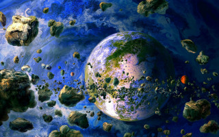 Planet rocks water red object - a painting of a planet free wallpaper