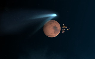 Space station red planet godrays - godray free wallpaper