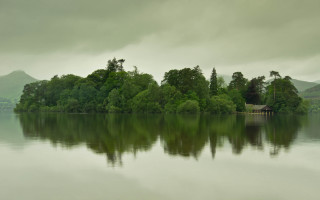 Lake house mountains clouds trees - alexander johnston free wallpaper for desktop