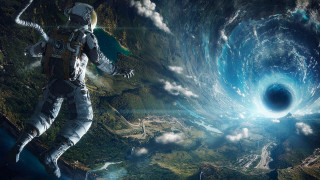 Space suit man black hole - a blue ring free wallpaper