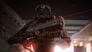 Futuristic man tunnel beams weapon - artstation hq free wallpaper