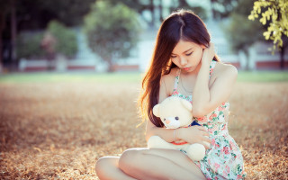 Woman field teddy bear serious - a teddy bear free wallpaper