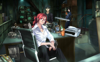 Woman redhair sitting desk portrait - a chair in a room free wallpaper for desktop