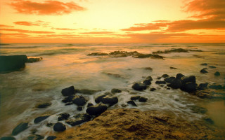 Sunset ocean rocks water cloudy 3 - rock and water free wallpaper for desktop