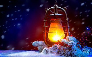 Lantern snow flower blue night - snow flake free wallpaper
