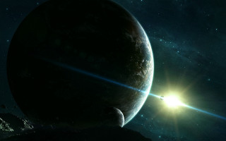 Planet bright light mountains star - a planet free wallpaper