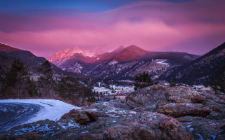 Mountain range pink sky snowy - a pink sky free wallpaper for desktop