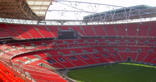 Stadium red seats soccer field - isometric free wallpaper