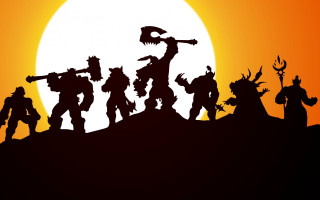 Hilltop silhouettes sun moon weapons - hearthstone free wallpaper