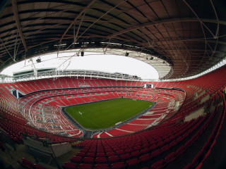 Stadium green field red seats 3 - fisheye len free wallpaper