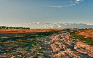 Dirt road field sky clouds - landscape free wallpaper