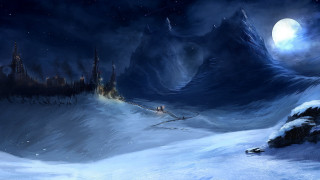 Snowy landscape castle moon aurora - a castle in the distance free wallpaper
