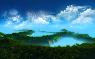 Fantasy landscape lake trees sky - a lake and trees free wallpaper for desktop