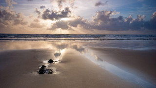 Beach rocks clouds sunset horizon - the background and a sun free wallpaper
