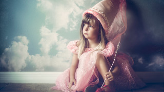 Pink girl umbrella fantasy starry - a little girl free wallpaper for desktop