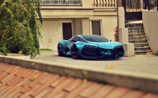 Blue sports car parked building - the side of a road next free wallpaper