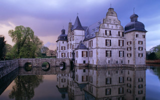 Castle bridge water cloudy sky - medieval free wallpaper