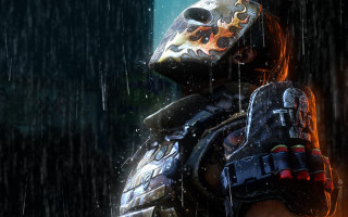Masked gunman cyberpunk rain astronaut - unreal engine free wallpaper for desktop