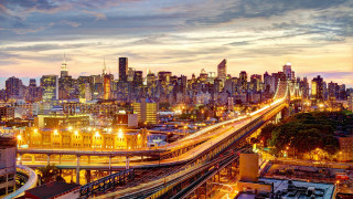 City skyline train dusk urban - the track free wallpaper
