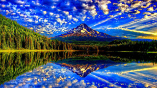 Mountain reflection lake trees clouds 8 - bob ross free wallpaper
