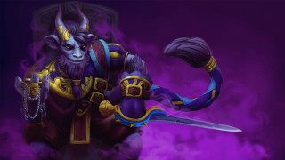 Demon sword chain purple smoke - a painting of a demon holding free wallpaper