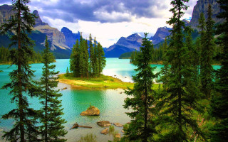 Lake trees mountains clouds nature - tree and mountains under a cloudy sky free wallpaper