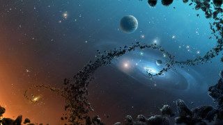 Planets blue sky stars smoke - a group of planets free wallpaper