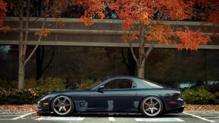 Black sports car autumn leaves 2 - free cars wallpaper