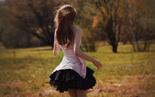 Woman dress field autumn nature - a field of grass and trees free wallpaper