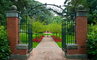Gated garden green gate brick - a brick walkway free wallpaper