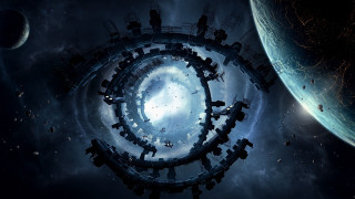 Space station surrounded structure planet - massive free wallpaper