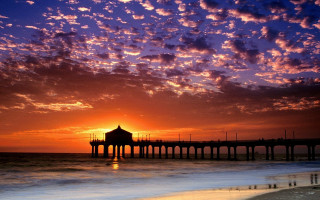 Sunset pier clouds water cityscape - a pier free wallpaper