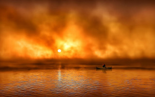 Boat sunset cloudy sky fire - free ship wallpaper
