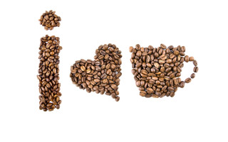 Love coffee beans white background - a word free wallpaper