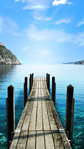 Wooden dock ocean mountain blue - the ocean free wallpaper for mobile