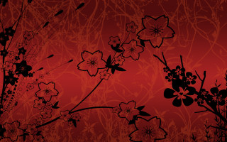 Red black flower leaf autumn - modern european ink painting free wallpaper for desktop