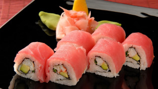 Black plate sushi flower orange 3 - aya goda free wallpaper