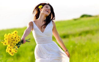 Woman white dress flower field 10 - woman free wallpaper