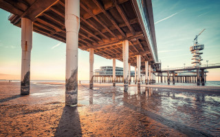 Pier building sunset waterwaves cityscape - a few wave free wallpaper for desktop