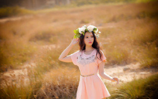 Girl pink dress flower crown - flower free wallpaper for desktop